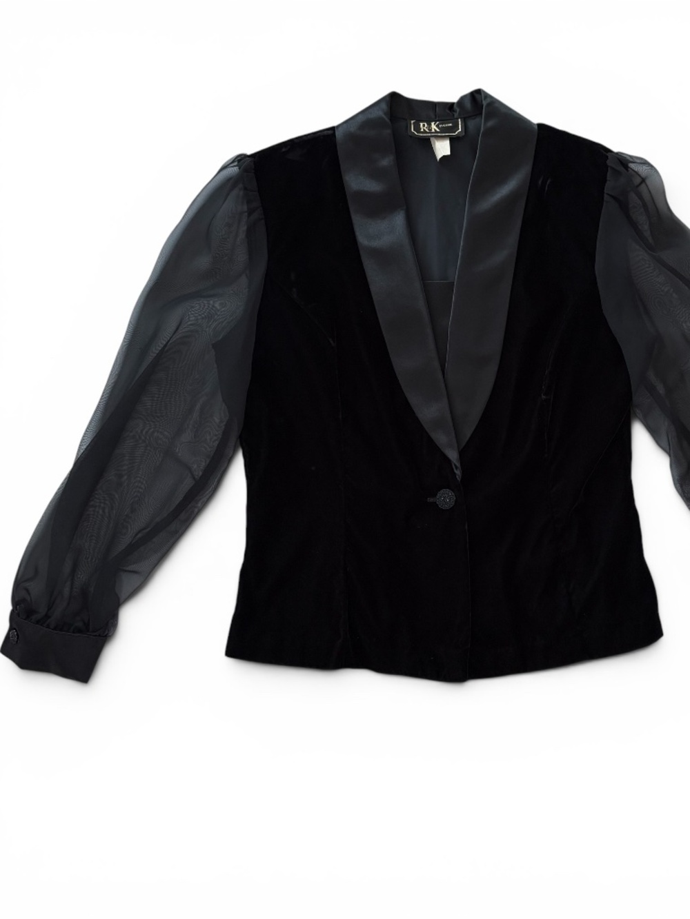 Vintage Velvet Blouse with Sheer Sleeves Made in USA